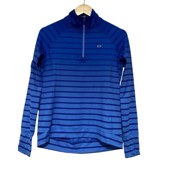 Vineyard Vines Blue Stripe Ombré Athletic Quarter Zip Pullover - Picture 1 of 10